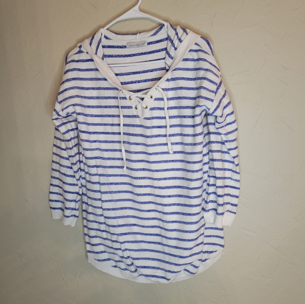 Keren Hart striped tunic hoodie, 3/4 sleeve size M